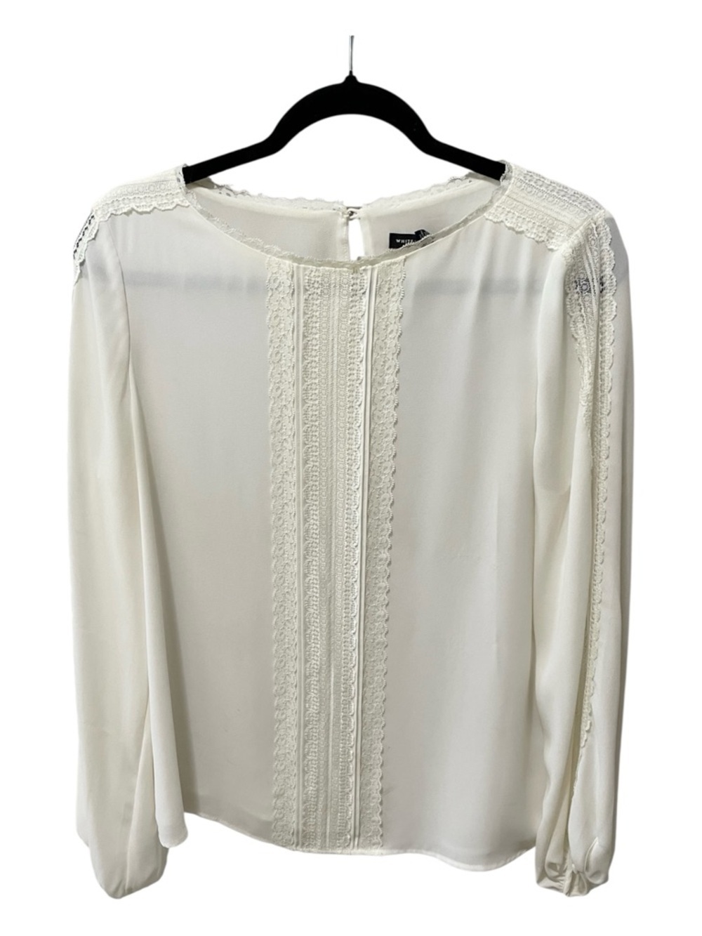 White House Black Market Lace-Trimmed Long Sleeve Blouse Cream Size 8 Lined